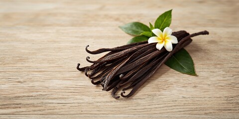 Fototapeta premium Vanilla pods from Bourbon variety, displayed for culinary use, Food & Drink, World Vanilla Day