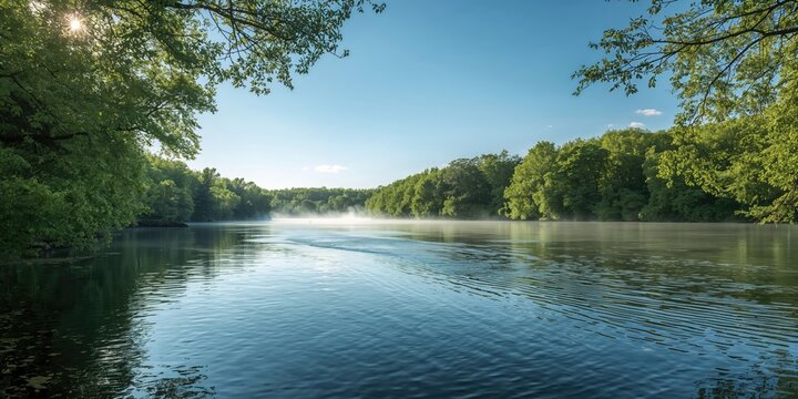 Morning scene at Seversky Donets River during summer with natural light, ideal for landscape photography
