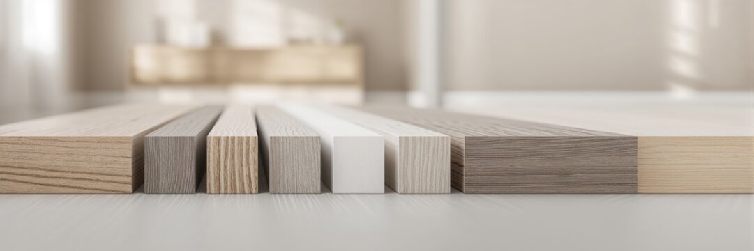 Close-up of plastic baseboards with diverse finishes, material durability and installation efficiency