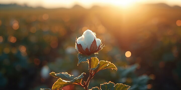 Cotton boll with five stores, used as a textile manufacturing process backdrop