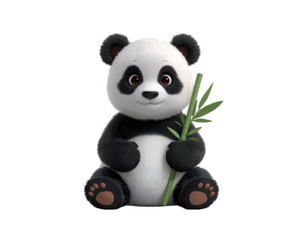 A charming 3d rendered panda cub sweetly holding bamboo a delightful image for various creative projects on transparent background