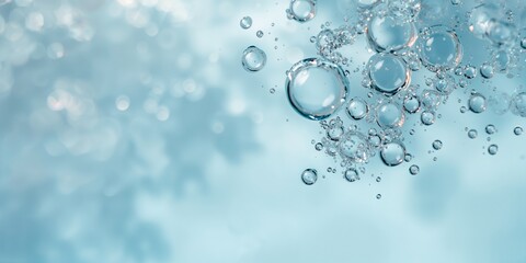 Oil bubbles in water on an abstract light blue background, suitable for layout or background design, World Environment Day