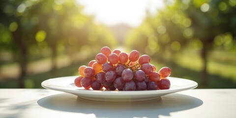 Detailed view of wine grape bunch on a white plate, highlighting fruit quality for winemaking, World Wine Day