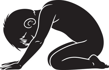 Silhouette of a child in a fetal position on a white background