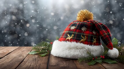 santa claus hat on christmas tree