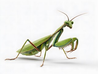 Green Praying Mantis Isolated on White Studio Background