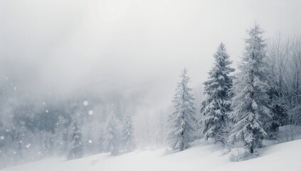 Naklejka premium Snow-covered forest scene in winter, ideal for nature preservation themes, seasonal change