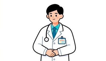 Fototapeta premium smiling doctor with stethoscope, illudtration, white background