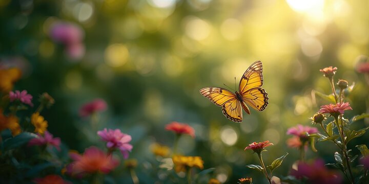 Yellow and orange butterflies clustered together, suitable as a natural pattern for editorial header backgrounds, World Butterfly Day