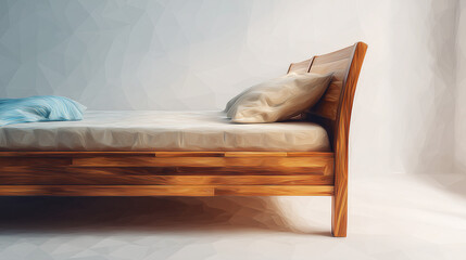 ベッドフレームの構造美を際立たせた水彩ポリゴン