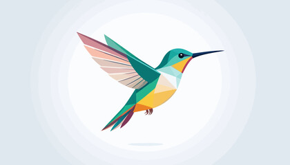 Obraz premium Vibrant geometric hummingbird illustration in flight with colorful polygonal design and spread wings.