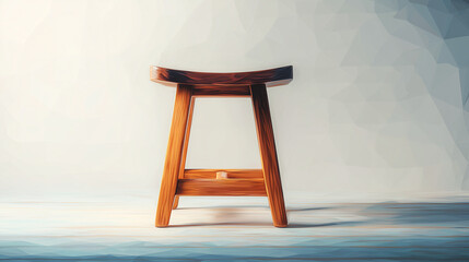 スツールの素朴な造形美を捉えた正面向きの水彩ポリゴン