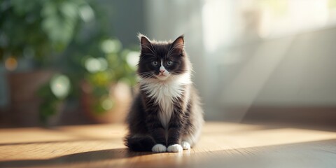 Black-nosed fluffy feline with white and black fur, highlighting coat maintenance and hygiene, Animal Care Awareness Day