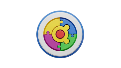 Colorful Puzzle Gear Symbol With Red Center And Blue Outer Ring On Transparent Background Representing Teamwork Integration And Connection Abstract Digital Art