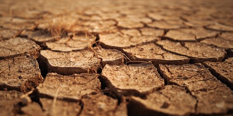 Fototapeta premium Dry and cracked ground during summer, soil erosion risk