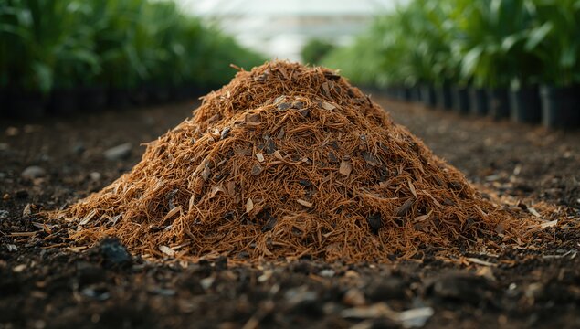 Coconut husk-based coco peat used as a soil amendment to improve plant growth, focusing on sustainable gardening
