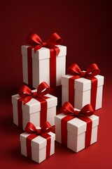 White gift boxes with red ribbon