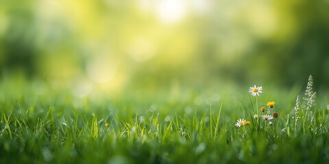 Green natural background with blurred grass serving as an ecological health backdrop, environmental preservation