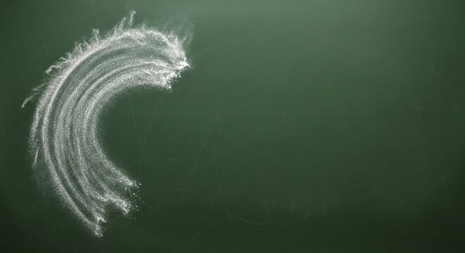 チョークの粉が残る深緑の黒板とコピースペース 教育とビジネスの背景テクスチャ