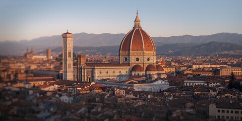 Obraz premium Florence Cathedral dome from the Piazza del Duomo, architectural monument with intricate design, World Heritage Site
