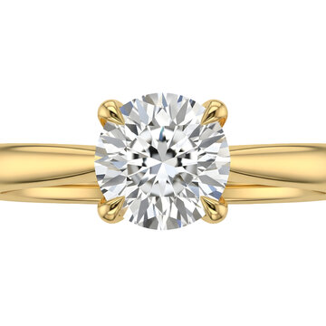 Elegant solitaire diamond ring with golden band isolated on transparent background