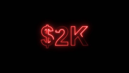  Neon line bright 2k followers isolated red color 4k illustration on black background. Vibrant neon shiny 2k text red color 4k illustration digits for high-resolution. 
