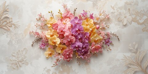 Artificial colorful orchids used as a vibrant floral backdrop for design projects