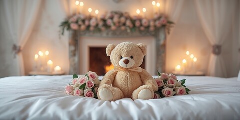 Wedding scene with love symbols, soft lighting, and a heart motif, suitable for romantic holiday themes