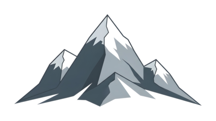 Geometric mountain peak with snow caps isolated on white background, sharp lines and minimal colors for trendy vector use