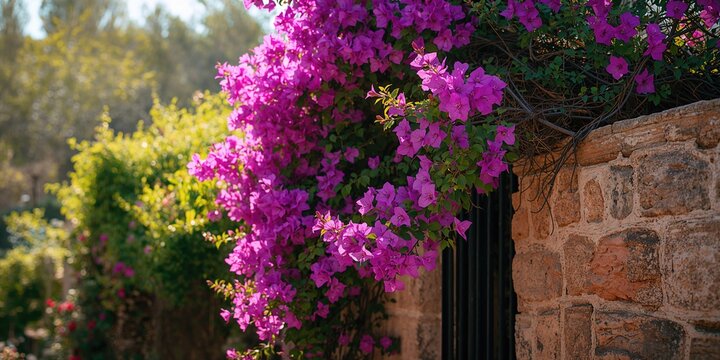 Buganvilla plant in Mojacar during spring season, floral backdrop for garden design