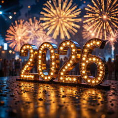 Celebrating 2026 Festive Fireworks and Glowing Numbers