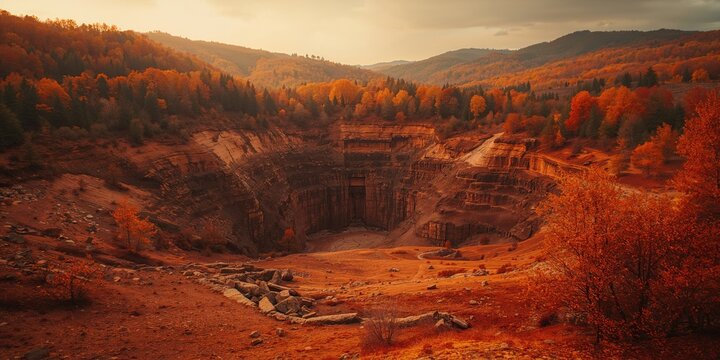 Overhead perspective of a disused bauxite extraction site in Gant, Hungary, illustrating land degradation