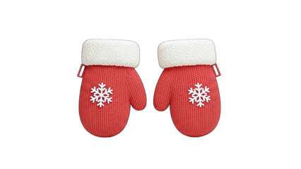 Red Christmas Mittens with Snowflake Decoration on White Background