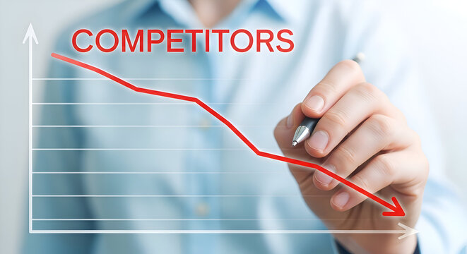 Businessman drawing declining graph with competitors concept on whiteboard background - Powered by Adobe