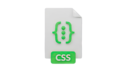 Close Up 3d Render Of A White Document Icon Featuring Green Curly Braces And CSS File Type Symbol On Transparent Background With Subtle Shadowing And Studio Lighting