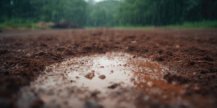 Wet mud covering a surface during rainfall, highlighting soil compaction and erosion concerns