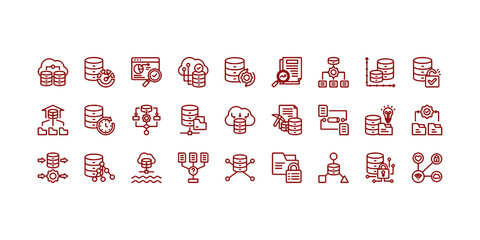 big data icon set collection in outline style. icon pack contain velocity, volume, analytics, storage, variety, analysis, encryption, data, realtime, algorithm icon