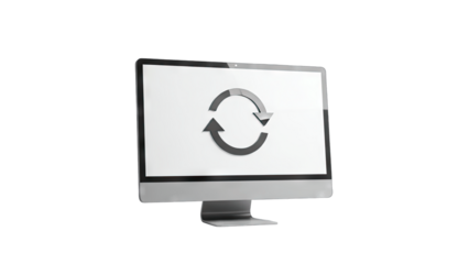 Computer Monitor Displaying Refresh Icon on White Background