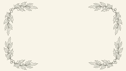 Obraz premium Holly leaves and berries forming a festive border on cream background for christmas decoration ideas