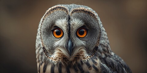 Detailed view of a gray and brown owl with textured plumage, ideal for wildlife education materials