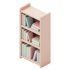 Minimalist pastel pink bookshelf filled with colorful books