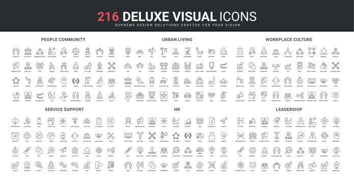 People of community, city building and transport, support service in mobile app line icon set. Workplace culture and exchange of tasks, leadership thin black outline symbols vector illustration