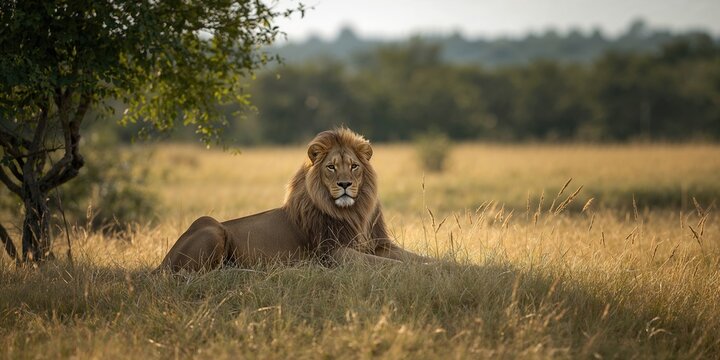 Lion in a safari park in Hemminford, wildlife conservation efforts - Powered by Adobe