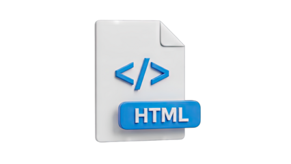 Close Up Of A 3D Rendered HTML Document Icon With Angle Brackets And Blue Tag On A Transparent Background