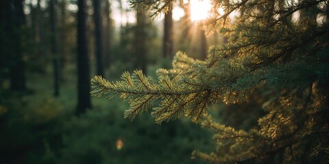 Close-up of Carpathian spruce branches needle texture, suitable for background or layout design