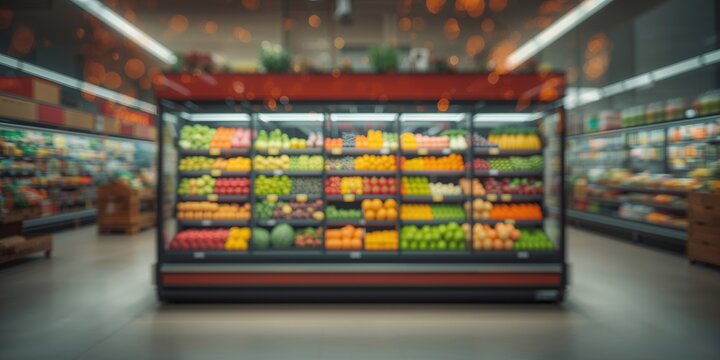Supermarket refrigeration unit showcasing diverse fresh produce, highlighting preservation and inventory management - Powered by Adobe