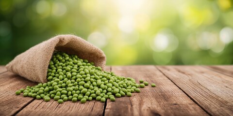 Mung beans in burlap bag used as a healthy vegetarian ingredient for nutritious meals