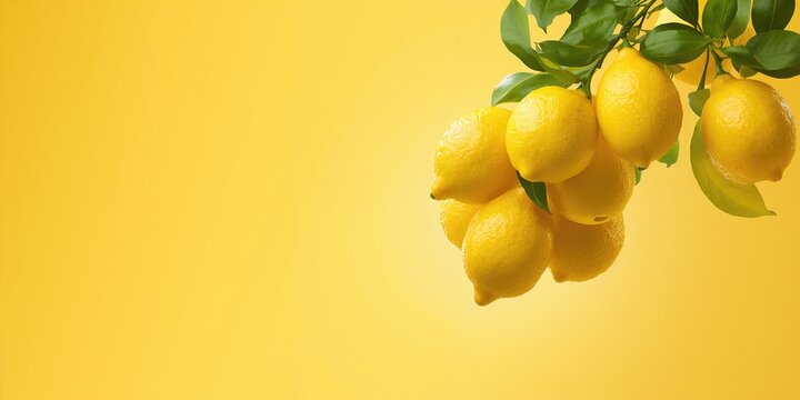 Fresh lemons arranged against a bright yellow light source, natural fruit preservation