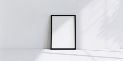 Square black picture frame mounted on a white wall, emphasizing clean lines and simplicity for interior decor or graphic backgrounds