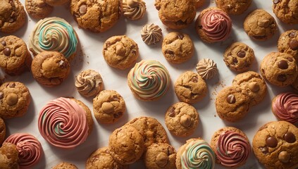 Fototapeta premium Baked cookies placed on a plain white background, suitable for culinary layout design